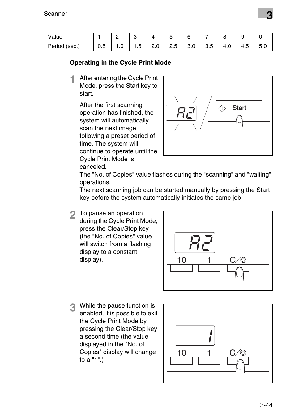 Operating in the cycle print mode, Operating in the cycle print mode -44, 10 1 c | Konica Minolta MS7000 MKII User Manual | Page 77 / 154