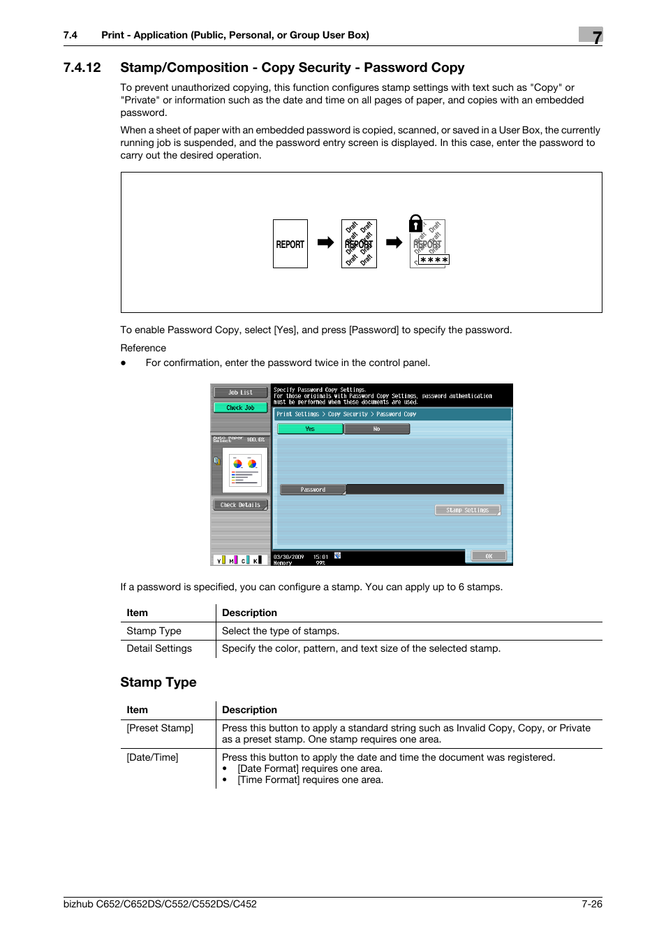 Stamp type, P. 7-26) | Konica Minolta BIZHUB C652DS User Manual | Page 131 / 300
