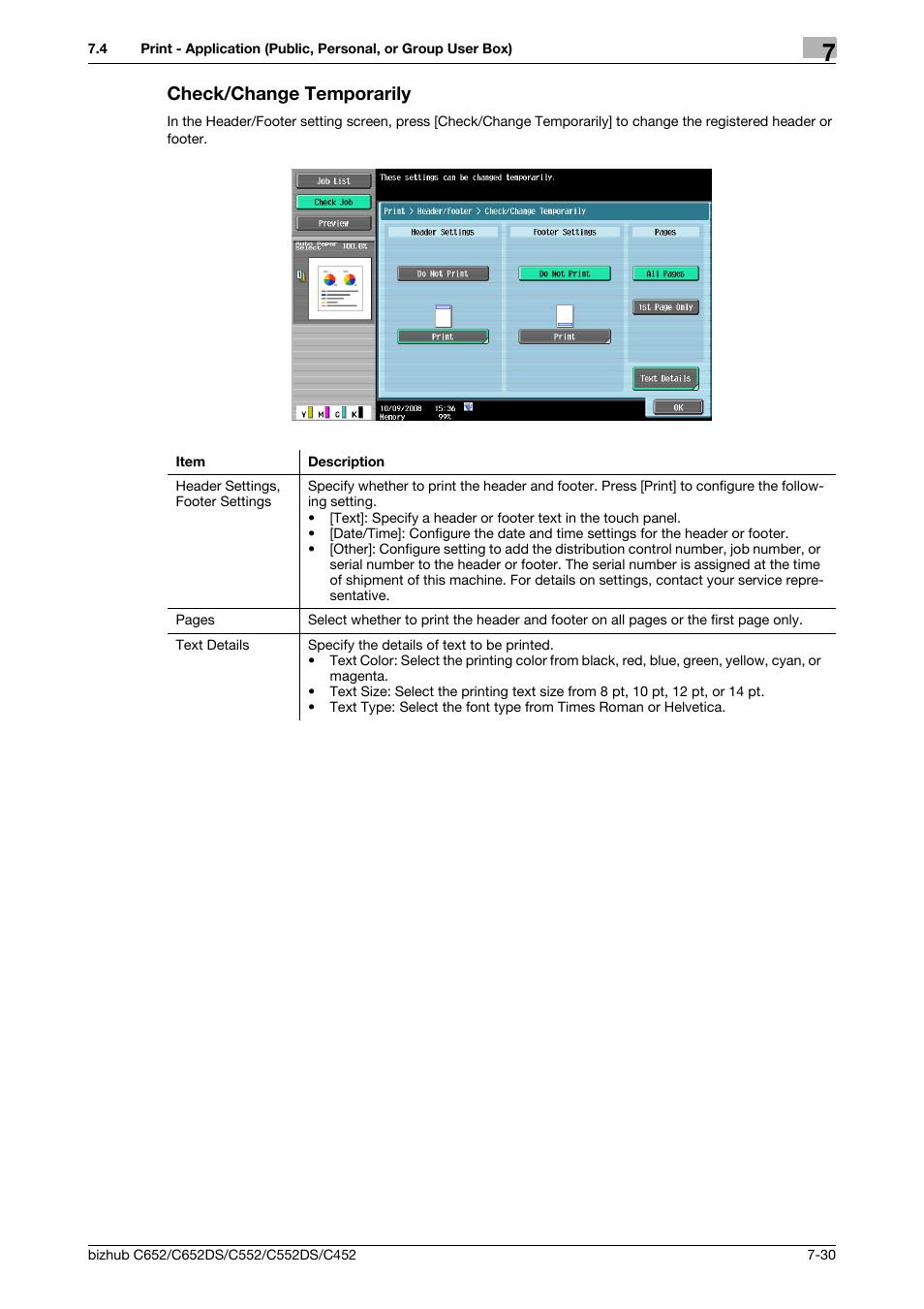 Check/change temporarily, Check/change temporarily -30, P. 7-30) | Konica Minolta BIZHUB C652DS User Manual | Page 135 / 300