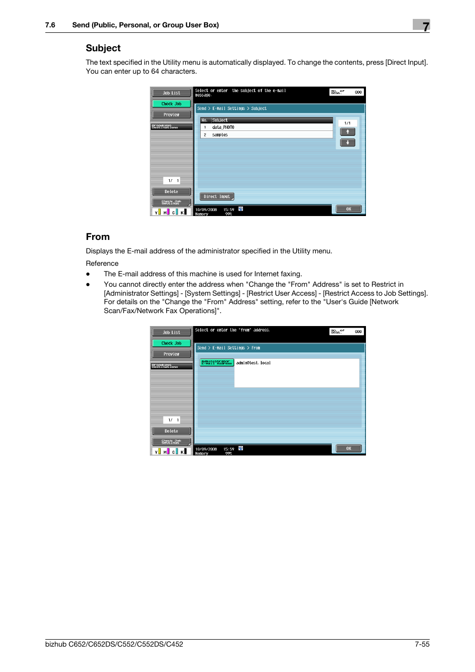 Subject, From, Subject -55 from -55 | Bject (p. 7-55, From (p. 7-55) | Konica Minolta BIZHUB C652DS User Manual | Page 160 / 300