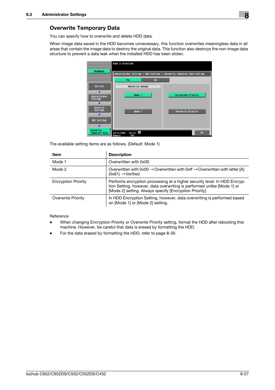 Overwrite temporary data, Overwrite temporary data -27, P. 8-27) | Konica Minolta BIZHUB C652DS User Manual | Page 235 / 300