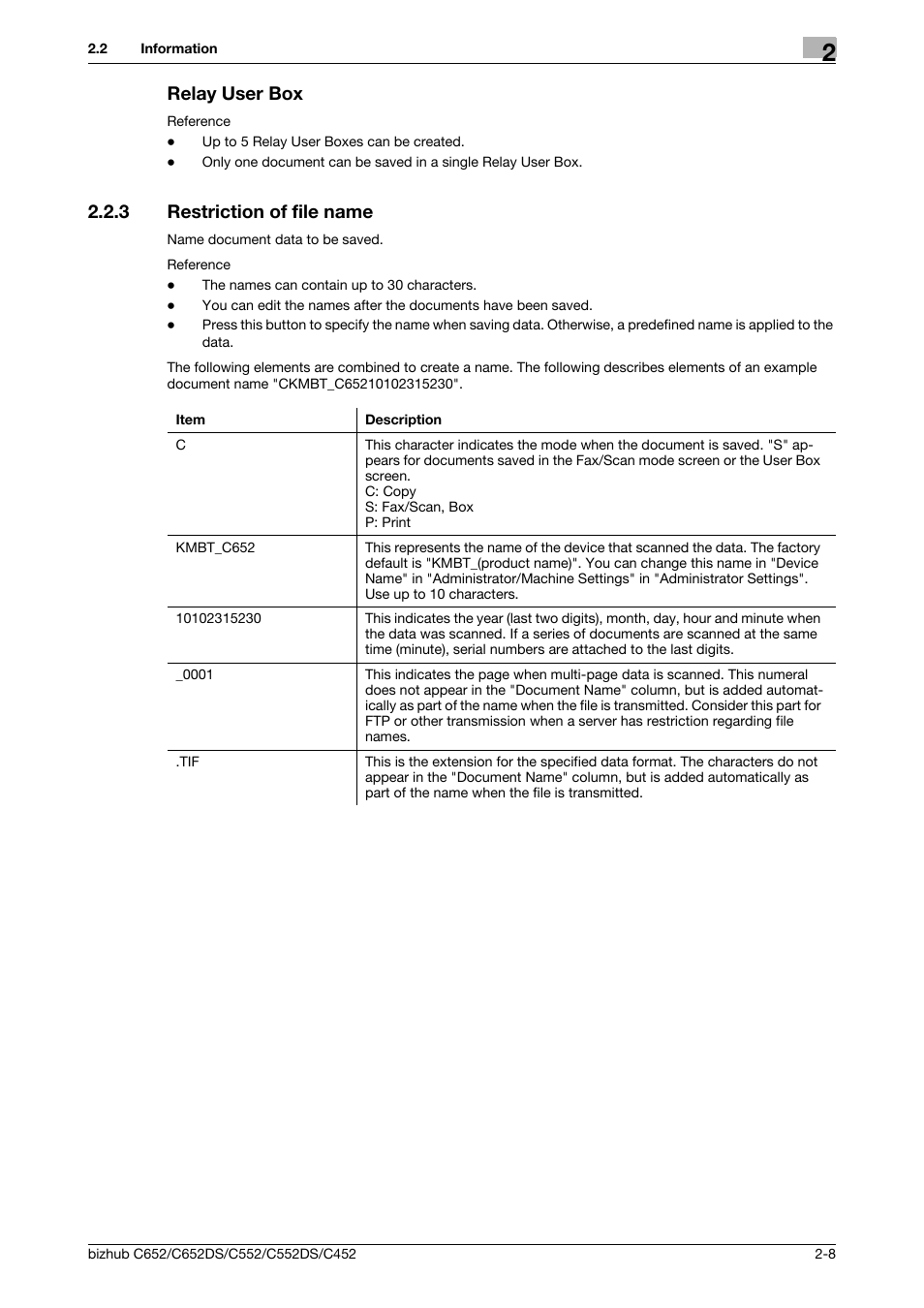 Relay user box, 3 restriction of file name, Relay user box -8 | Restriction of file name -8 | Konica Minolta BIZHUB C652DS User Manual | Page 25 / 300