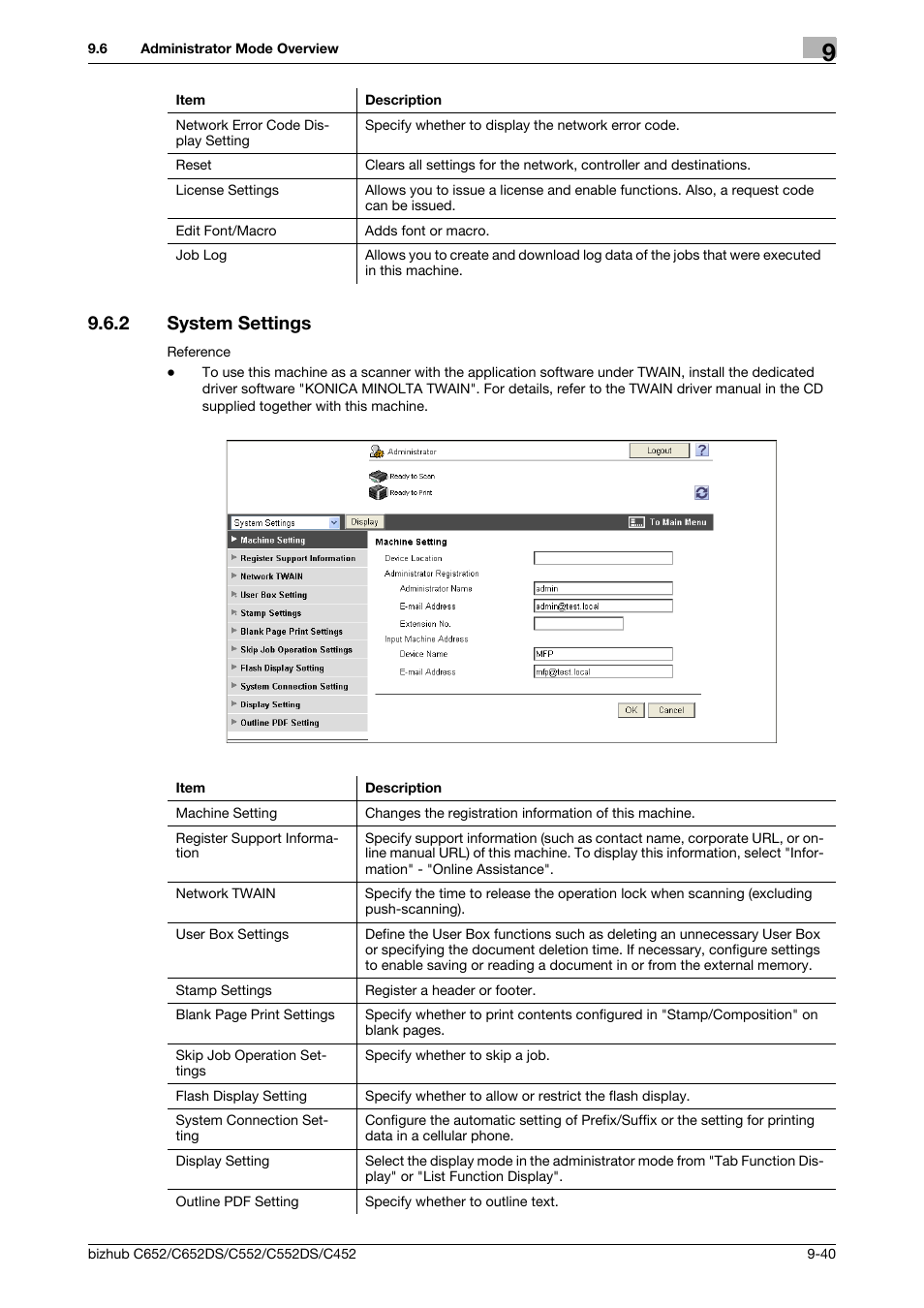 2 system settings, System settings -40 | Konica Minolta BIZHUB C652DS User Manual | Page 279 / 300