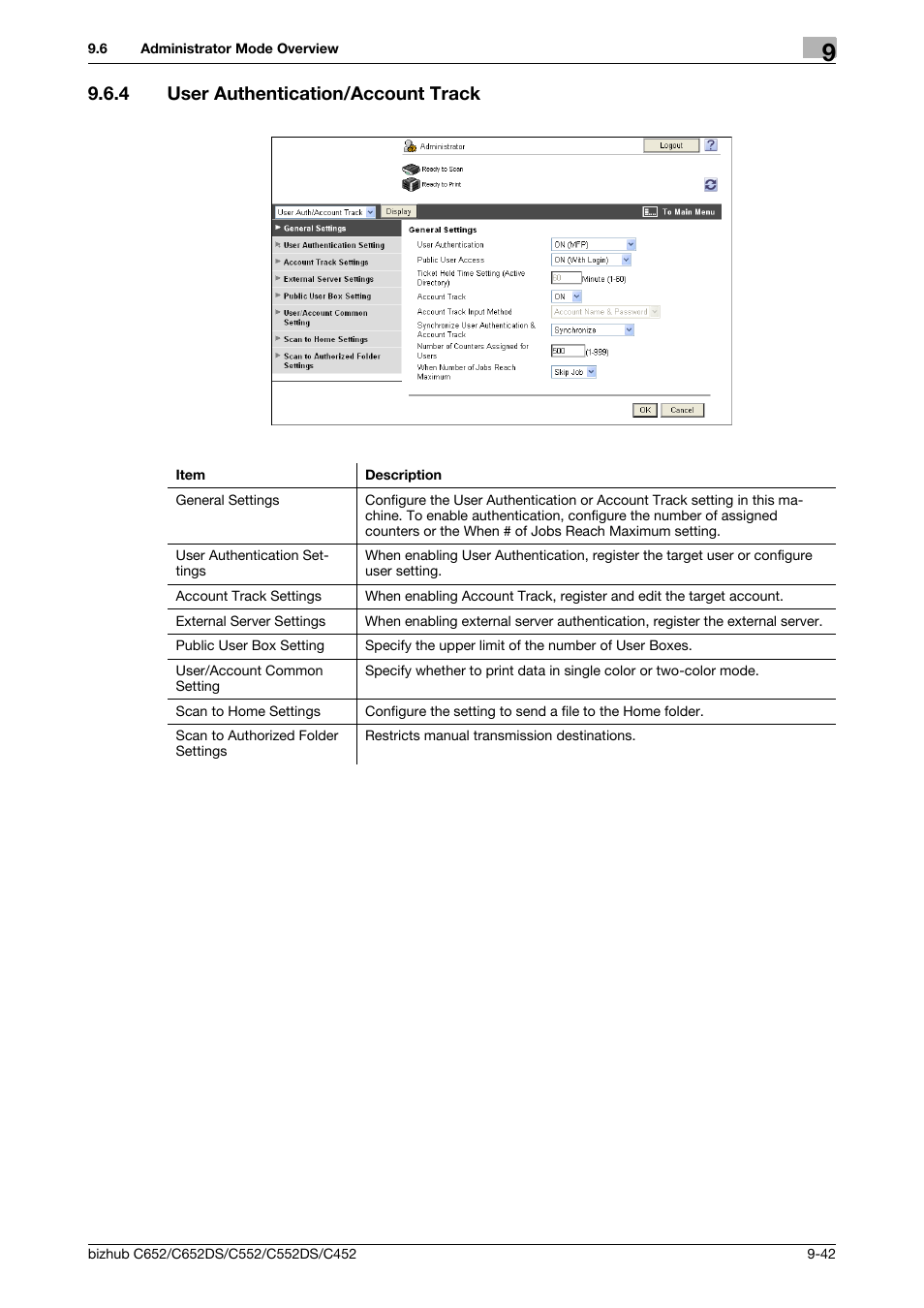 4 user authentication/account track, User authentication/account track -42 | Konica Minolta BIZHUB C652DS User Manual | Page 281 / 300