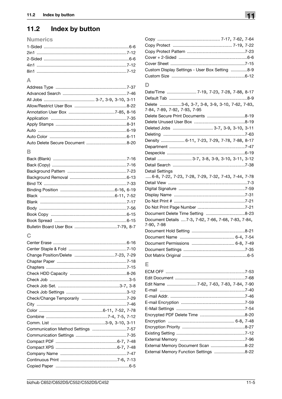 2 index by button, A to e, Index by button -5 | Konica Minolta BIZHUB C652DS User Manual | Page 297 / 300