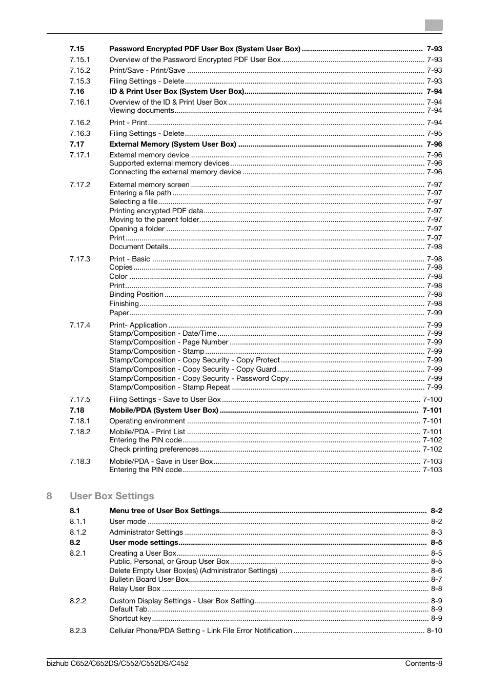 8user box settings | Konica Minolta BIZHUB C652DS User Manual | Page 9 / 300