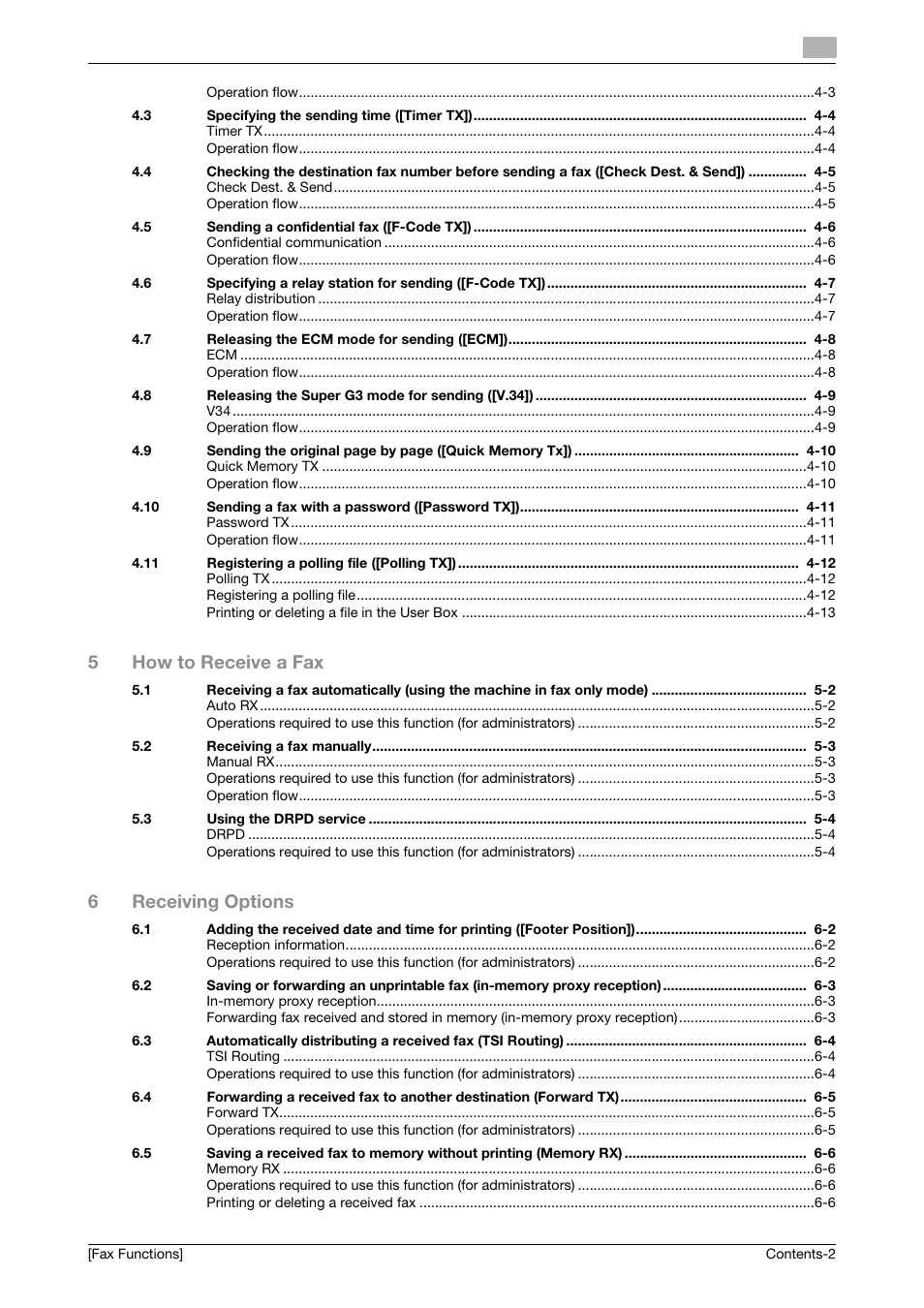 5how to receive a fax, 6receiving options | Konica Minolta bizhub 4750 User Manual | Page 3 / 69