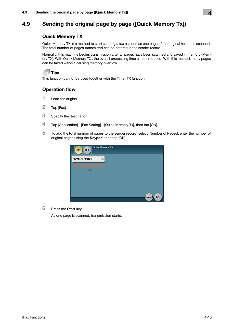 Quick memory tx, Operation flow | Konica Minolta bizhub 4750 User Manual | Page 35 / 69