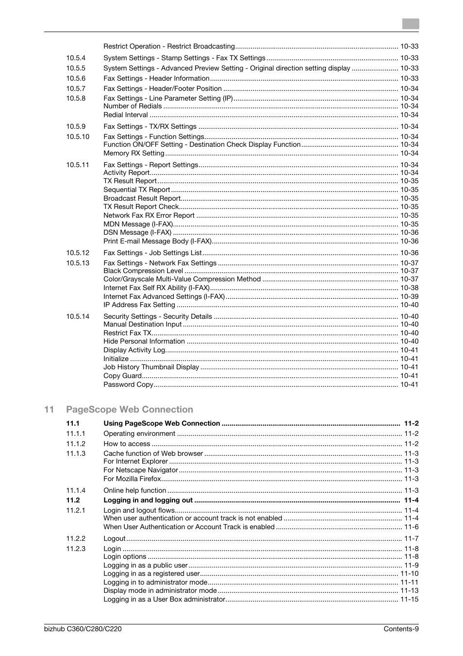 11 pagescope web connection | Konica Minolta BIZHUB C360 User Manual | Page 10 / 299