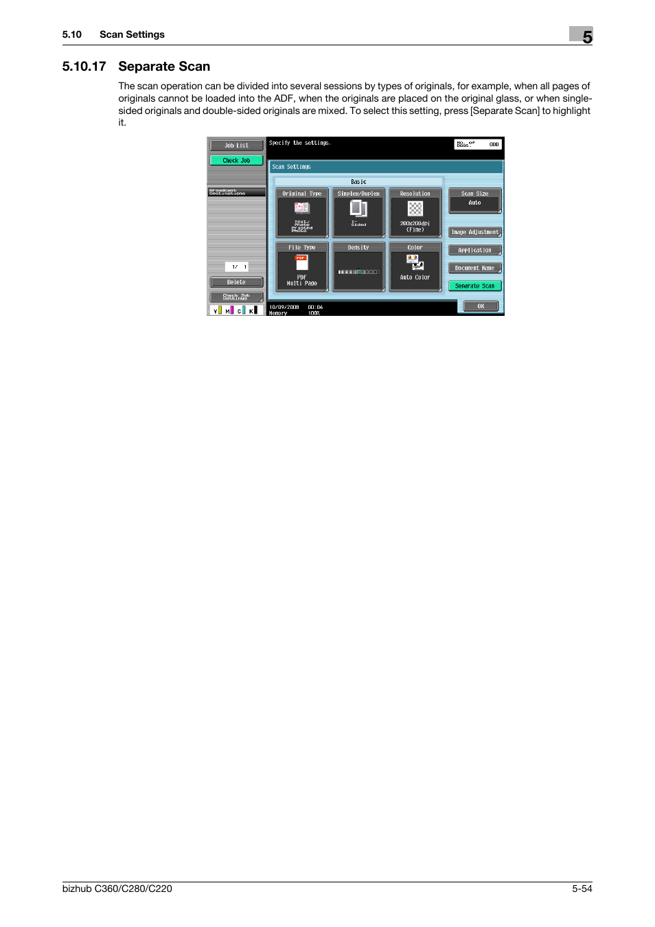 17 separate scan, Separate scan -54, An] (p. 5-54) | Konica Minolta BIZHUB C360 User Manual | Page 105 / 299