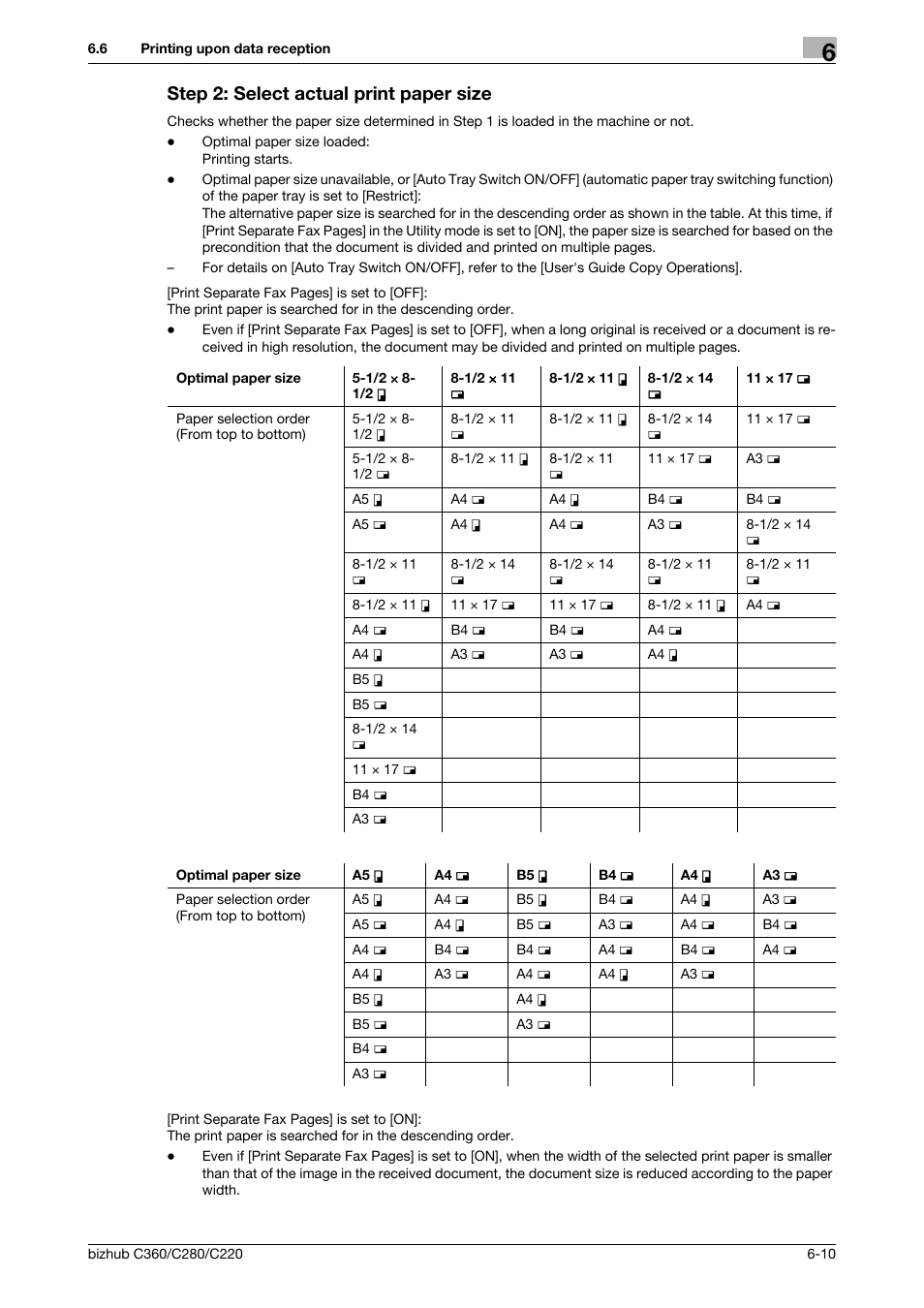 Step 2: select actual print paper size, Step 2: select actual print paper size -10 | Konica Minolta BIZHUB C360 User Manual | Page 129 / 299