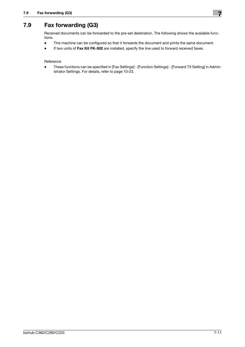 9 fax forwarding (g3), Fax forwarding (g3) -11 | Konica Minolta BIZHUB C360 User Manual | Page 145 / 299