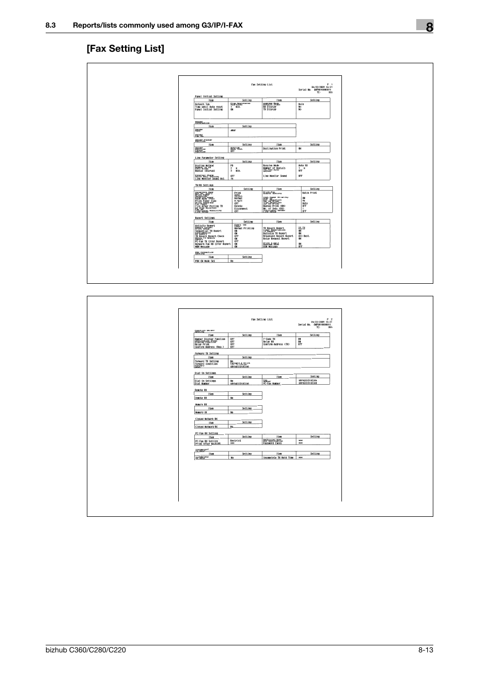 Fax setting list, Fax setting list] -13 | Konica Minolta BIZHUB C360 User Manual | Page 158 / 299