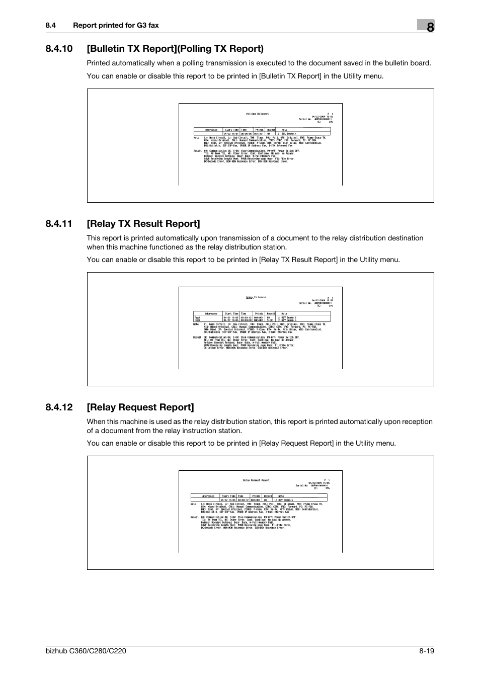 10 [bulletin tx report](polling tx report), 11 [relay tx result report, 12 [relay request report | Bulletin tx report](polling tx report) -19, Relay tx result report] -19, Relay request report] -19 | Konica Minolta BIZHUB C360 User Manual | Page 164 / 299