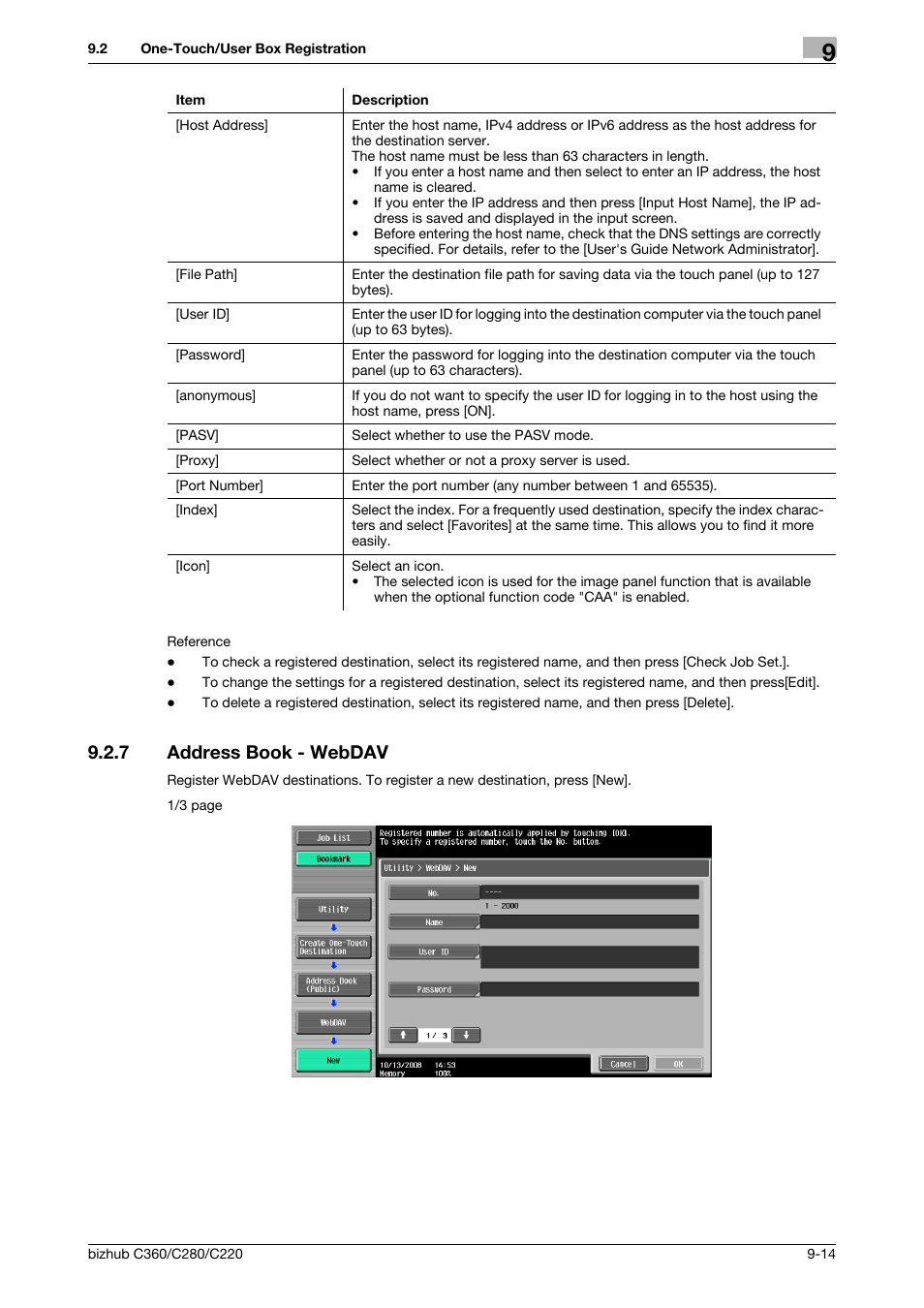 7 address book - webdav, Address book - webdav -14, P. 9-14) | Konica Minolta BIZHUB C360 User Manual | Page 183 / 299