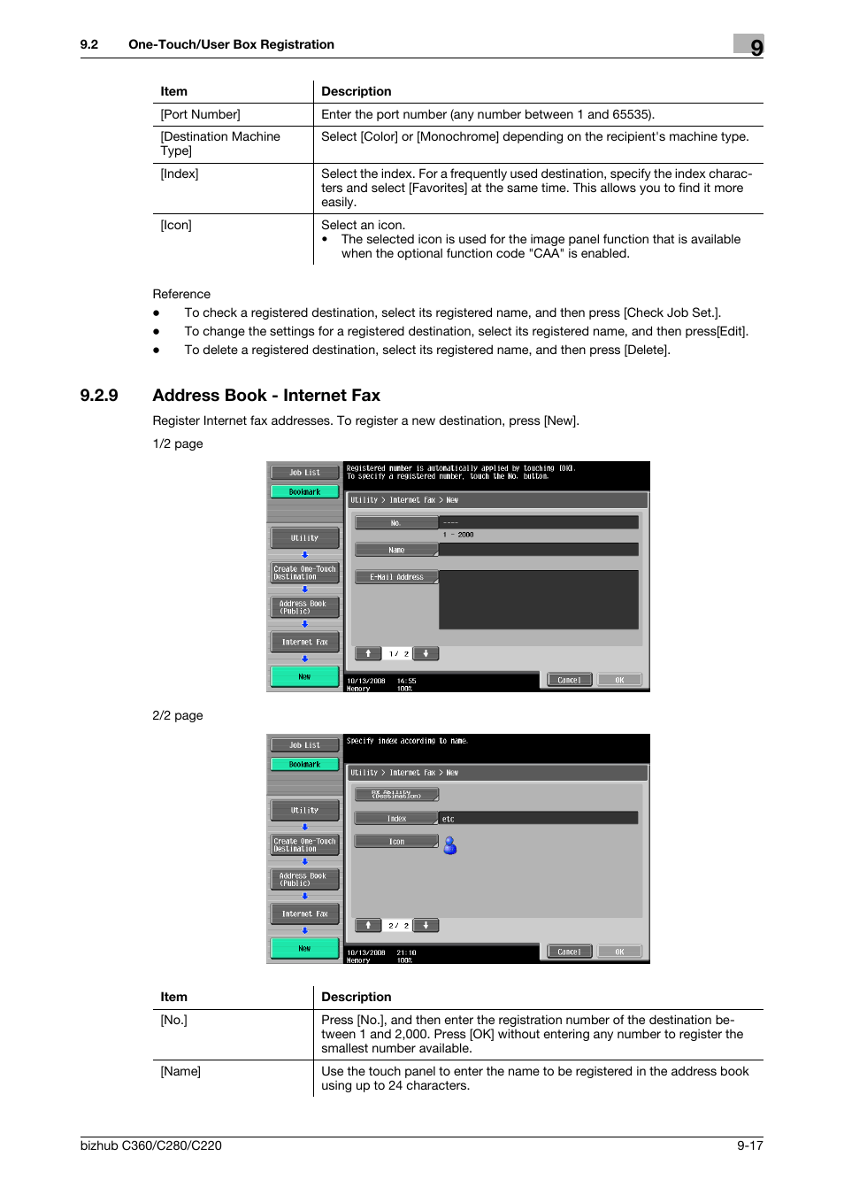 9 address book - internet fax, Address book - internet fax -17, P. 9-17) | Konica Minolta BIZHUB C360 User Manual | Page 186 / 299