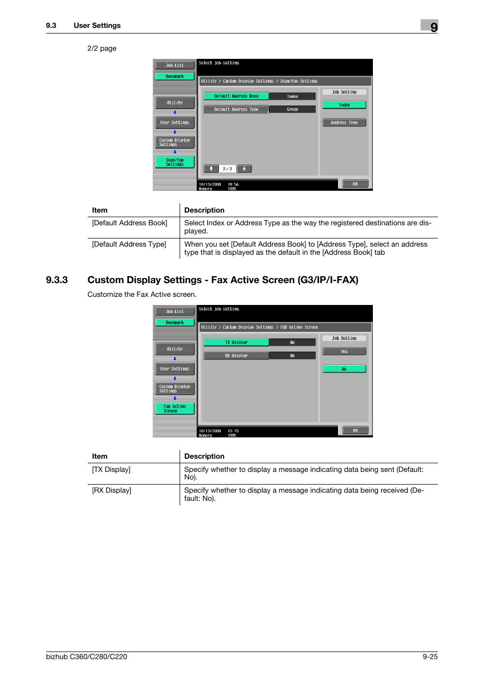 Screen] (p. 9-25 | Konica Minolta BIZHUB C360 User Manual | Page 194 / 299