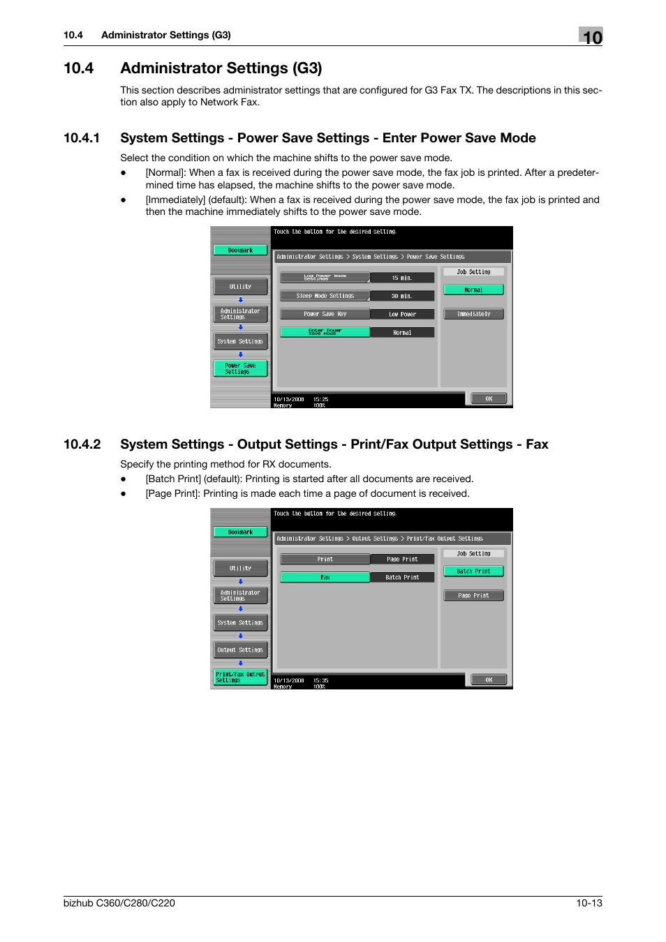 4 administrator settings (g3), Administrator settings (g3) -13, P. 10-13) | Fax] (p. 10-13) | Konica Minolta BIZHUB C360 User Manual | Page 209 / 299