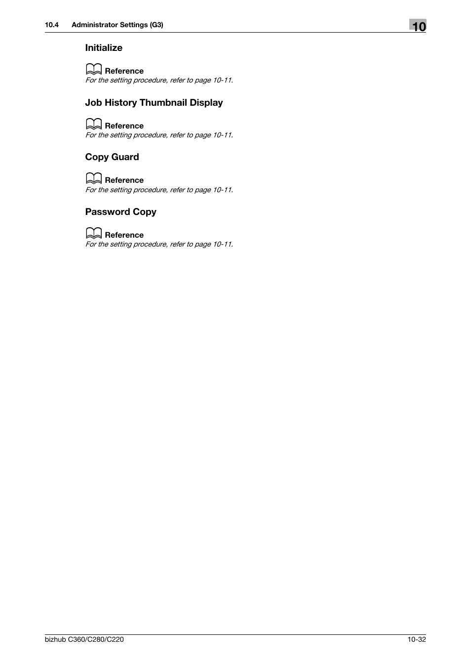 Initialize, Job history thumbnail display, Copy guard | Password copy | Konica Minolta BIZHUB C360 User Manual | Page 228 / 299