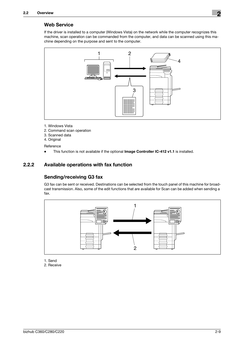 Web service, 2 available operations with fax function, Sending/receiving g3 fax | Web service -9 | Konica Minolta BIZHUB C360 User Manual | Page 25 / 299