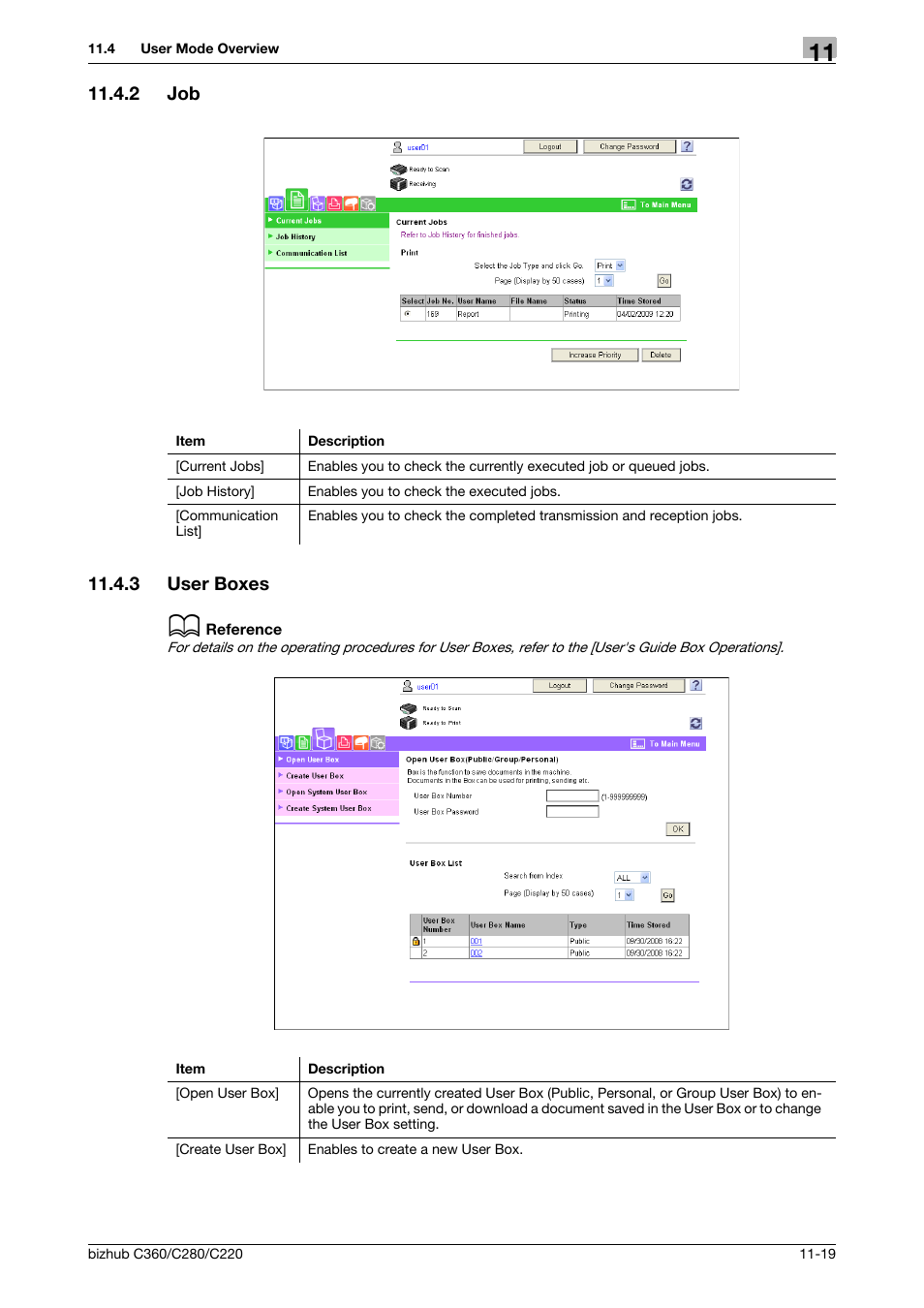 2 job, 3 user boxes, Job -19 | User boxes -19 | Konica Minolta BIZHUB C360 User Manual | Page 256 / 299