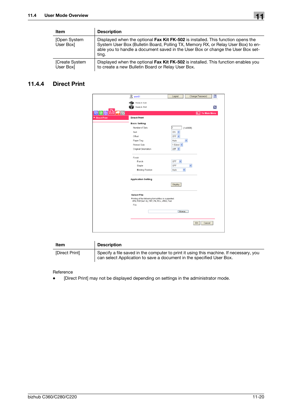 4 direct print, Direct print -20 | Konica Minolta BIZHUB C360 User Manual | Page 257 / 299