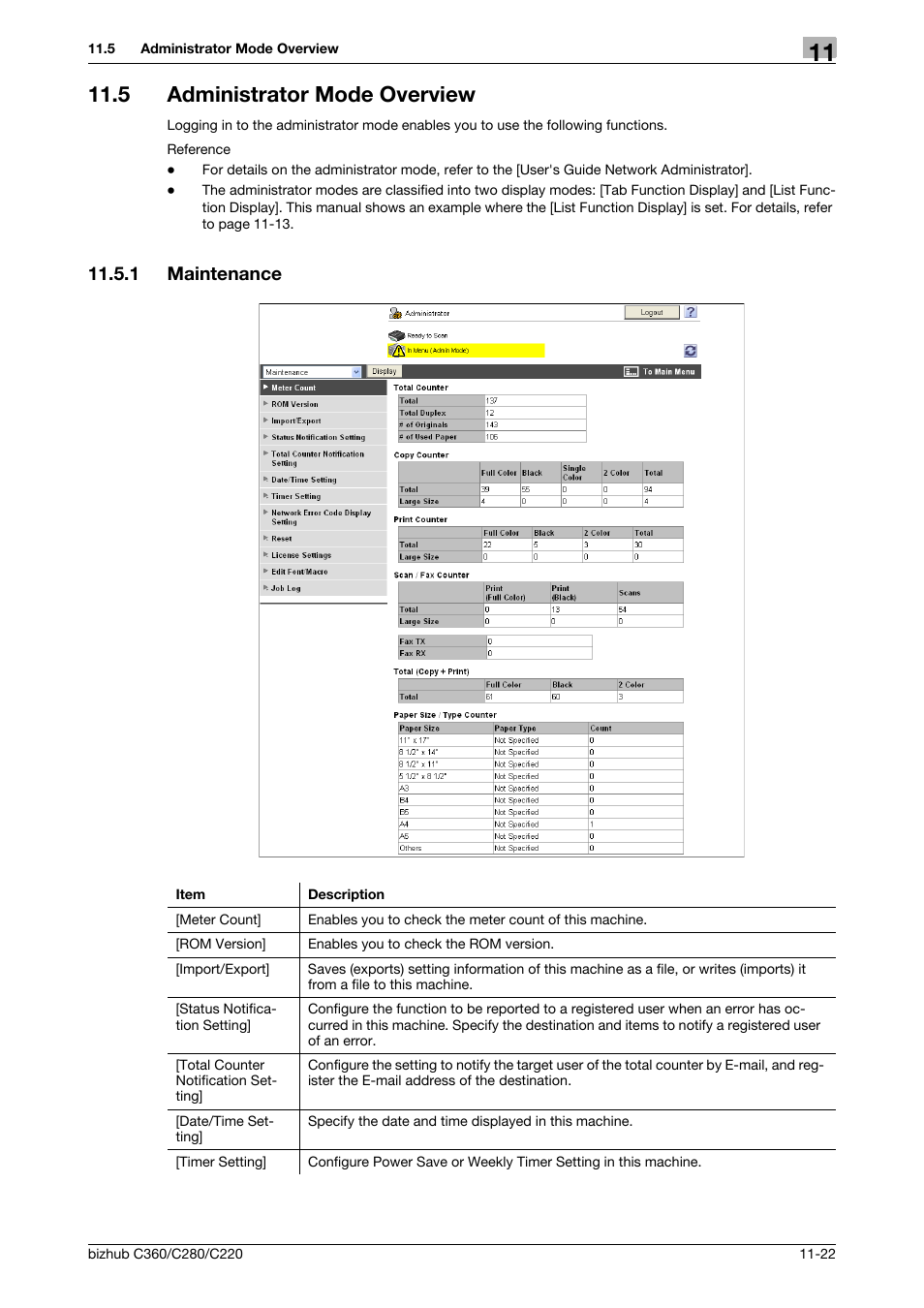 5 administrator mode overview, 1 maintenance, Administrator mode overview -22 | Maintenance -22 | Konica Minolta BIZHUB C360 User Manual | Page 259 / 299