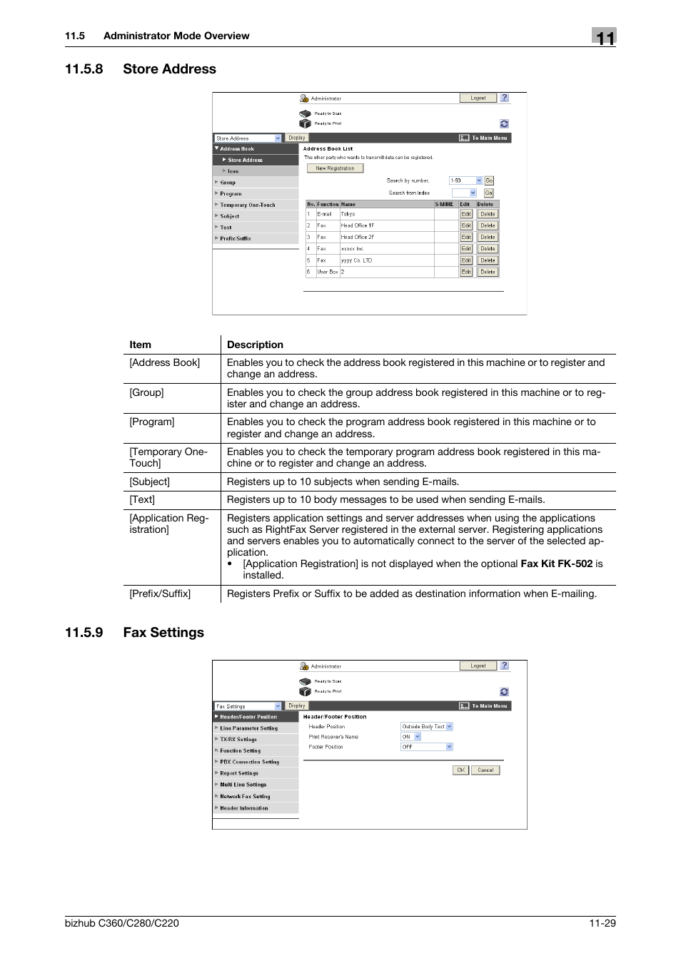 8 store address, 9 fax settings, Store address -29 | Fax settings -29 | Konica Minolta BIZHUB C360 User Manual | Page 266 / 299