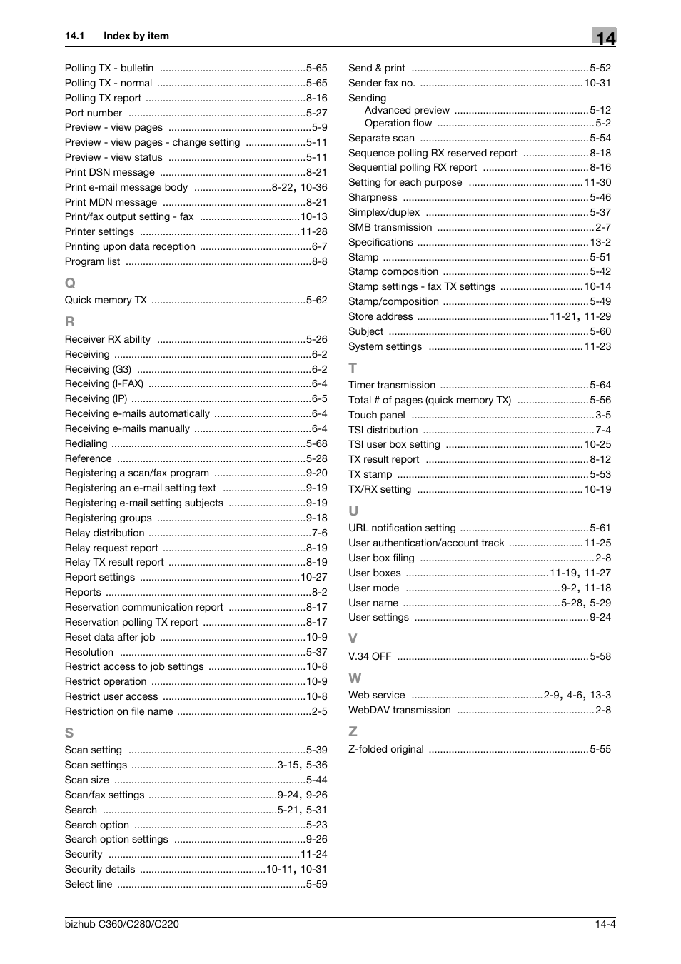 Q to z | Konica Minolta BIZHUB C360 User Manual | Page 294 / 299