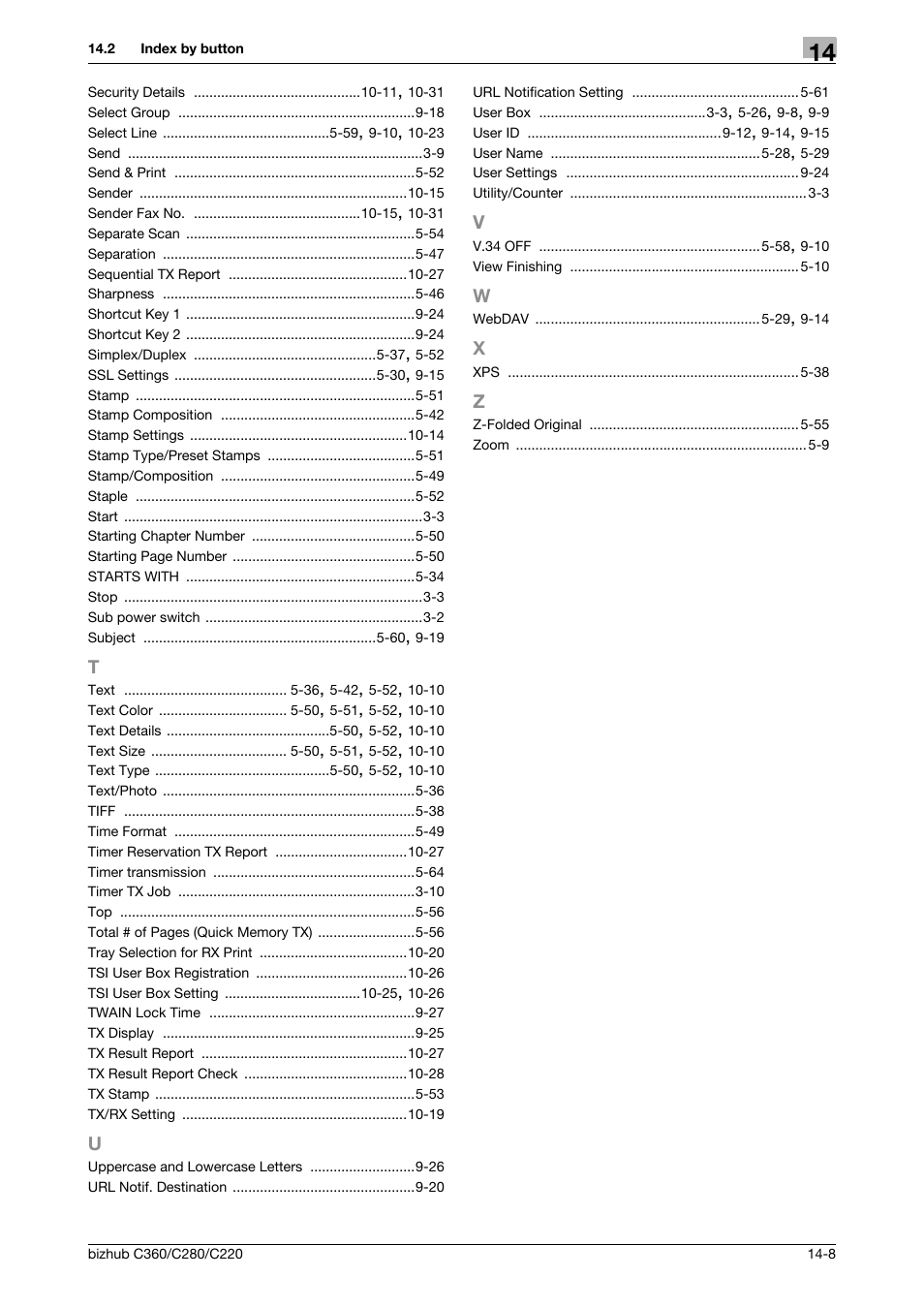 T to z | Konica Minolta BIZHUB C360 User Manual | Page 298 / 299