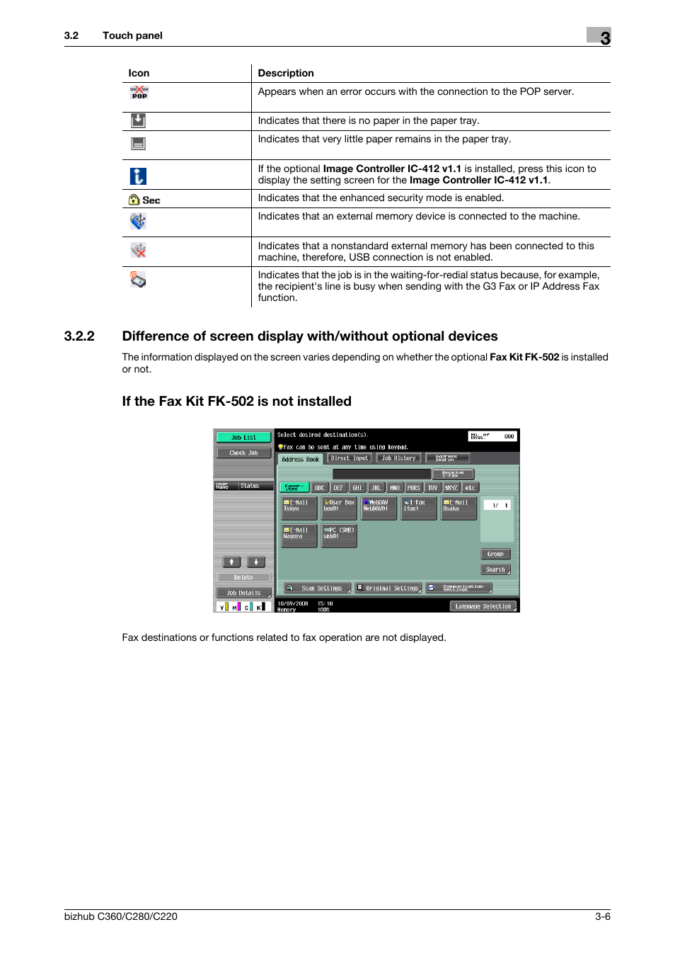 If the fax kit fk-502 is not installed | Konica Minolta BIZHUB C360 User Manual | Page 34 / 299