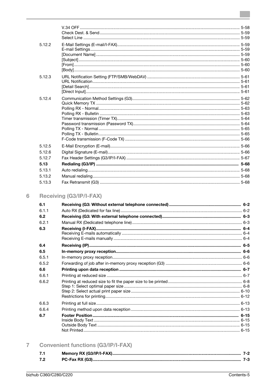 6receiving (g3/ip/i-fax), 7convenient functions (g3/ip/i-fax) | Konica Minolta BIZHUB C360 User Manual | Page 6 / 299