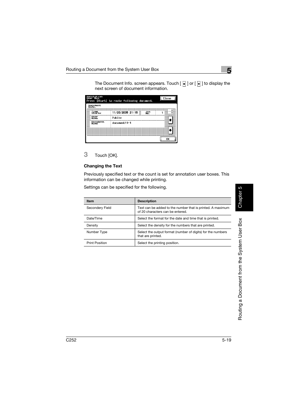 Changing the text, Changing the text -19 | Konica Minolta BIZHUB C252 User Manual | Page 122 / 194