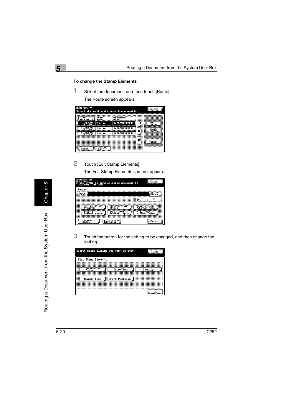 To change the stamp elements, To change the stamp elements -20 | Konica Minolta BIZHUB C252 User Manual | Page 123 / 194