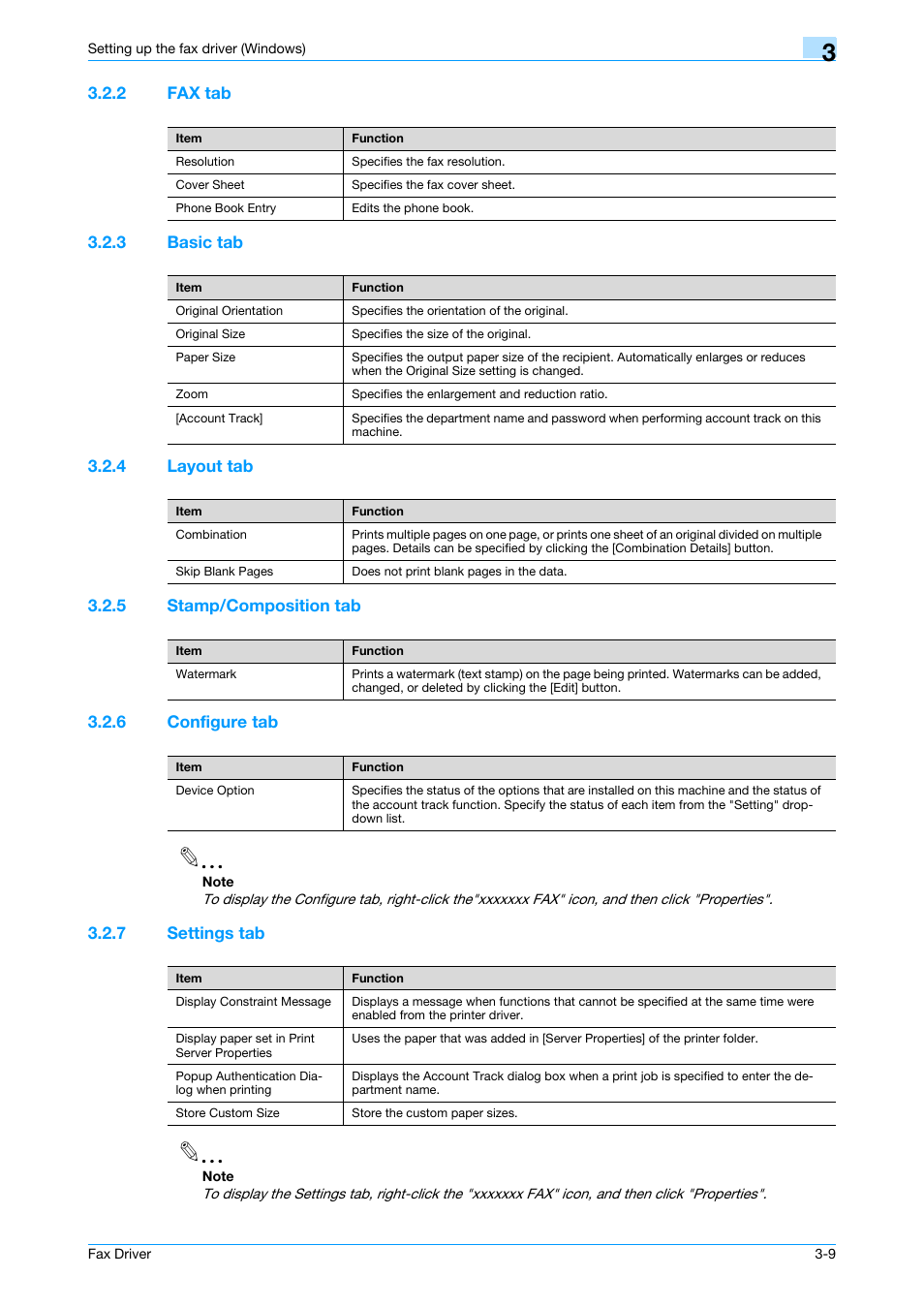 2 fax tab, 3 basic tab, 4 layout tab | 5 stamp/composition tab, 6 configure tab, 7 settings tab, Fax tab -9, Basic tab -9, Layout tab -9, Stamp/composition tab -9 | Konica Minolta bizhub C200 User Manual | Page 39 / 59