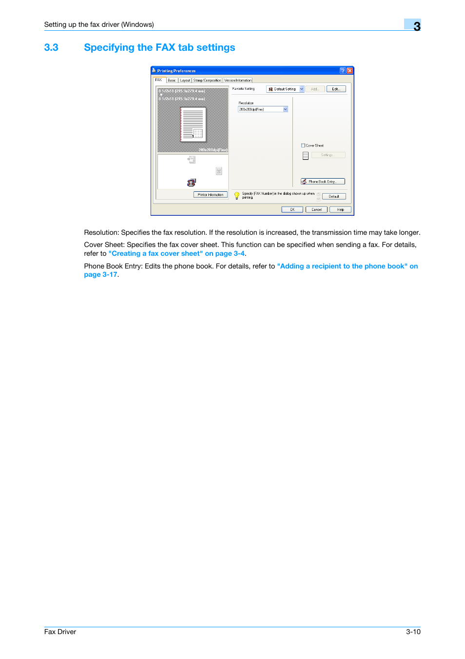 3 specifying the fax tab settings, Specifying the fax tab settings -10 | Konica Minolta bizhub C200 User Manual | Page 40 / 59