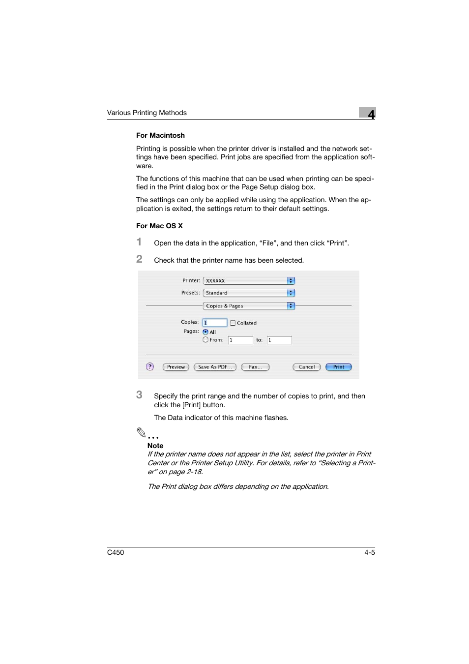 For macintosh, For mac os x, For macintosh -5 for mac os x -5 | Konica Minolta BIZHUB C450 User Manual | Page 58 / 94