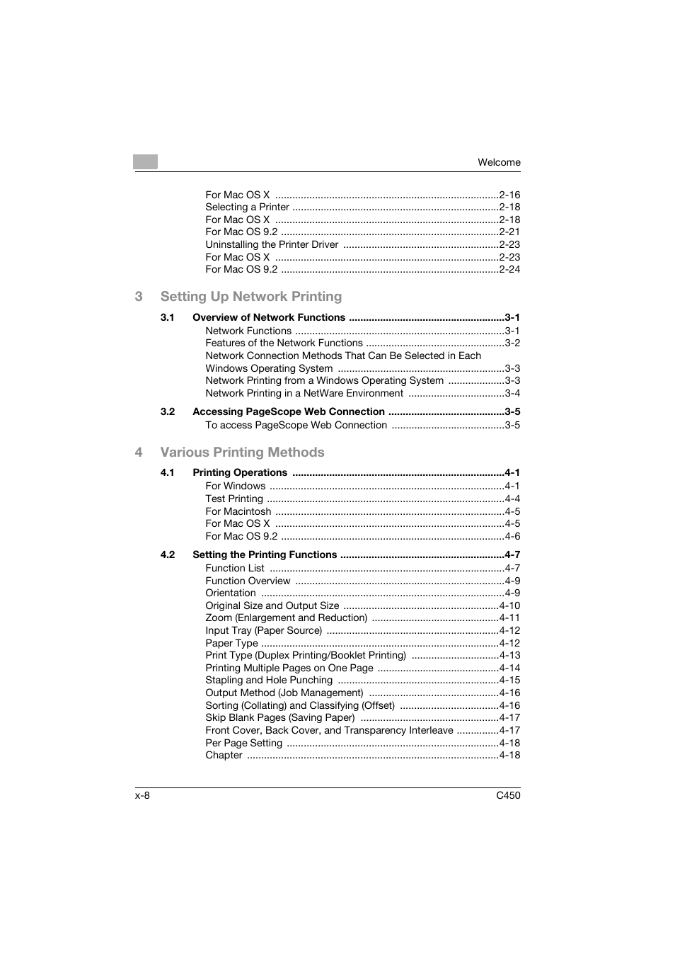 3setting up network printing, 4various printing methods | Konica Minolta BIZHUB C450 User Manual | Page 9 / 94