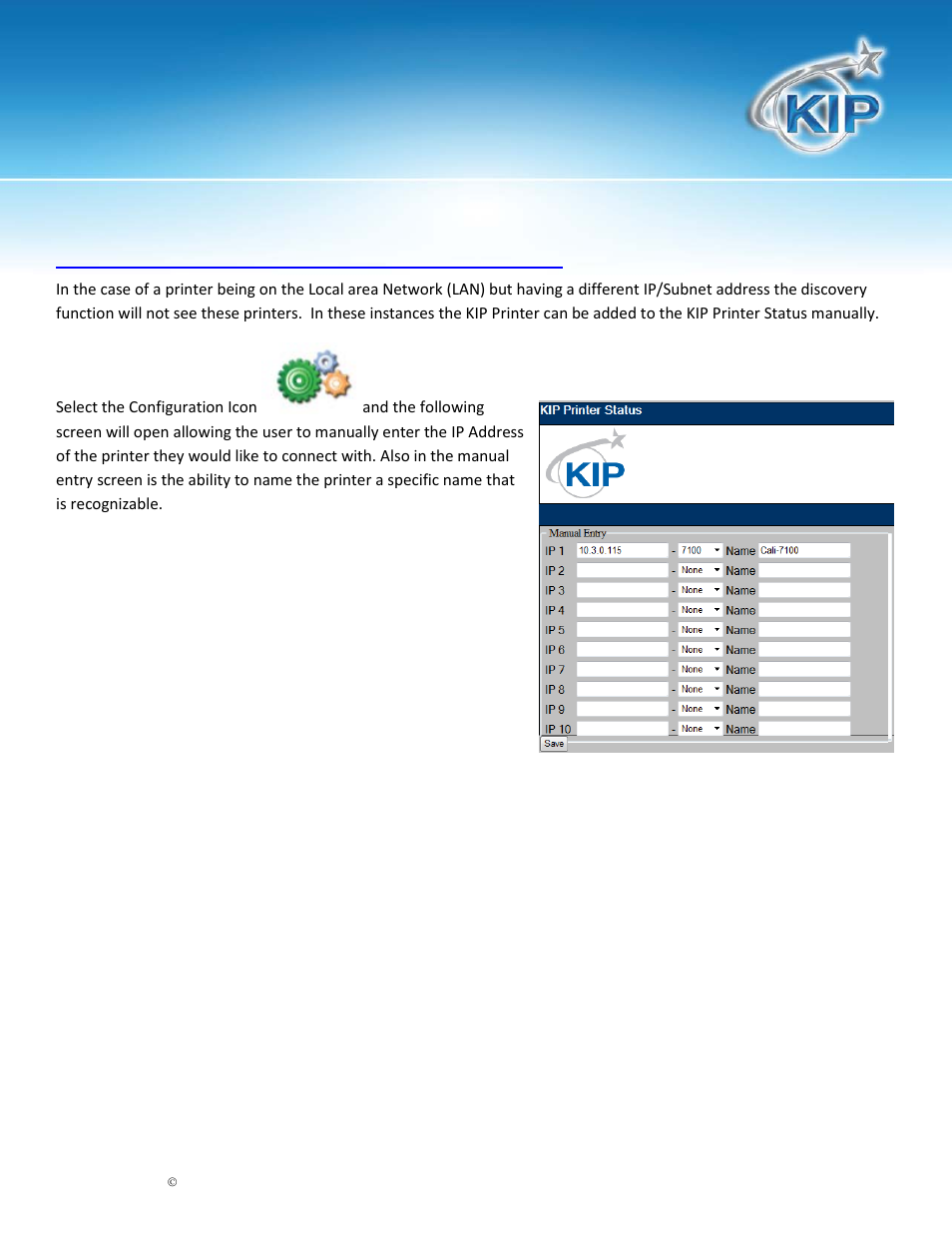 Manually connecting the kip printer status, Kip printer status | Konica Minolta KIP 7900 User Manual | Page 8 / 9