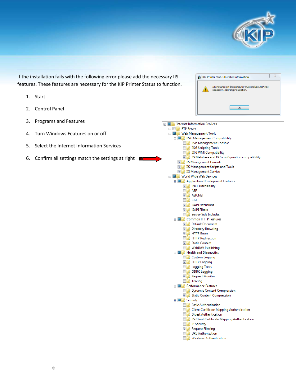 Iis settings configuration, Kip printer status | Konica Minolta KIP 7900 User Manual | Page 9 / 9