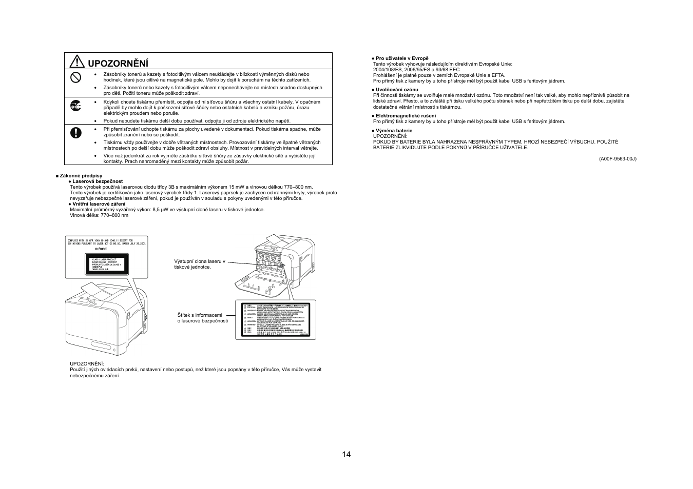 Upozornění | Konica Minolta bizhub C20PX User Manual | Page 15 / 40