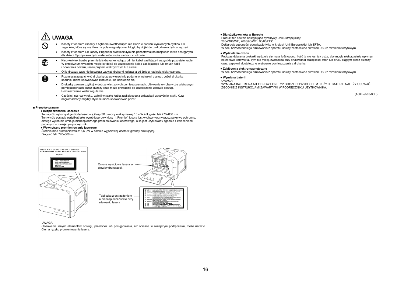 Uwaga | Konica Minolta bizhub C20PX User Manual | Page 17 / 40