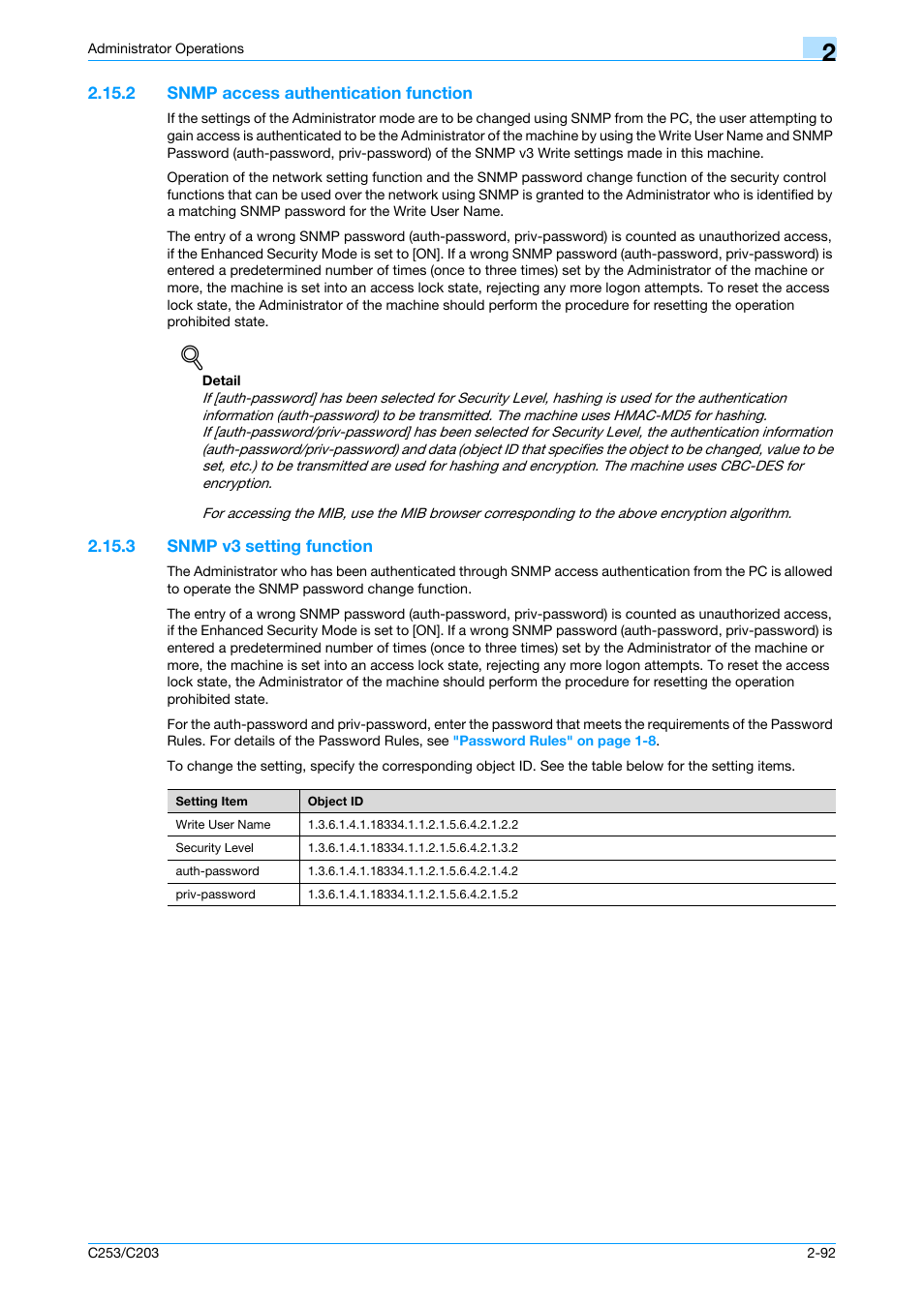 2 snmp access authentication function, 3 snmp v3 setting function, Snmp access authentication function -92 | Snmp v3 setting function -92 | Konica Minolta BIZHUB C253 User Manual | Page 107 / 186