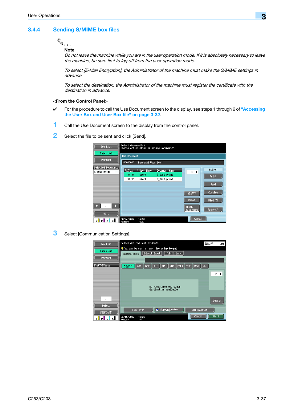 4 sending s/mime box files, From the control panel | Konica Minolta BIZHUB C253 User Manual | Page 152 / 186