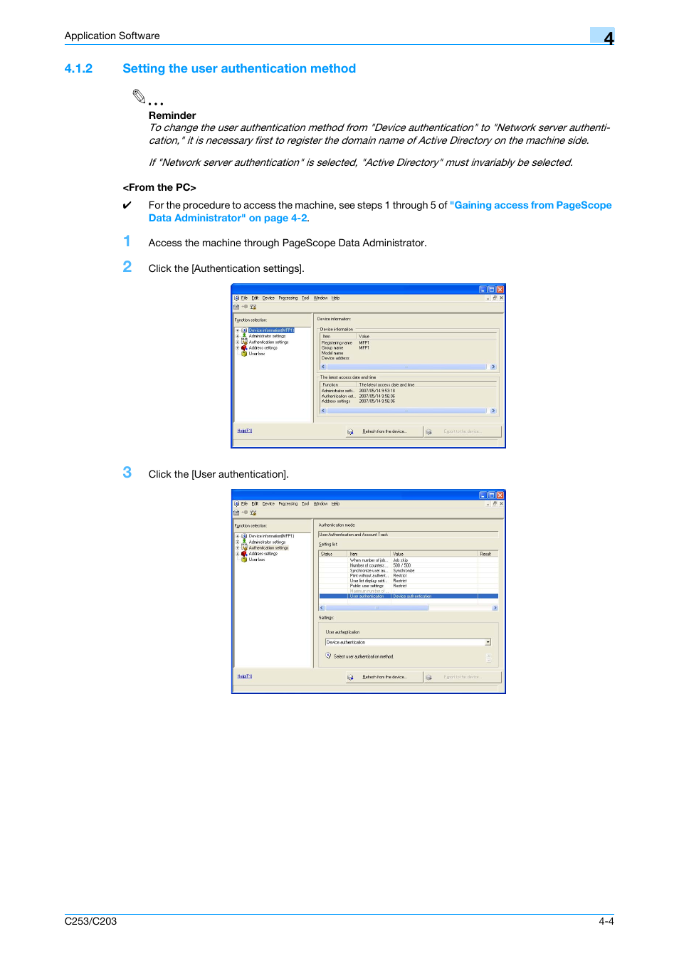 2 setting the user authentication method, From the pc | Konica Minolta BIZHUB C253 User Manual | Page 157 / 186