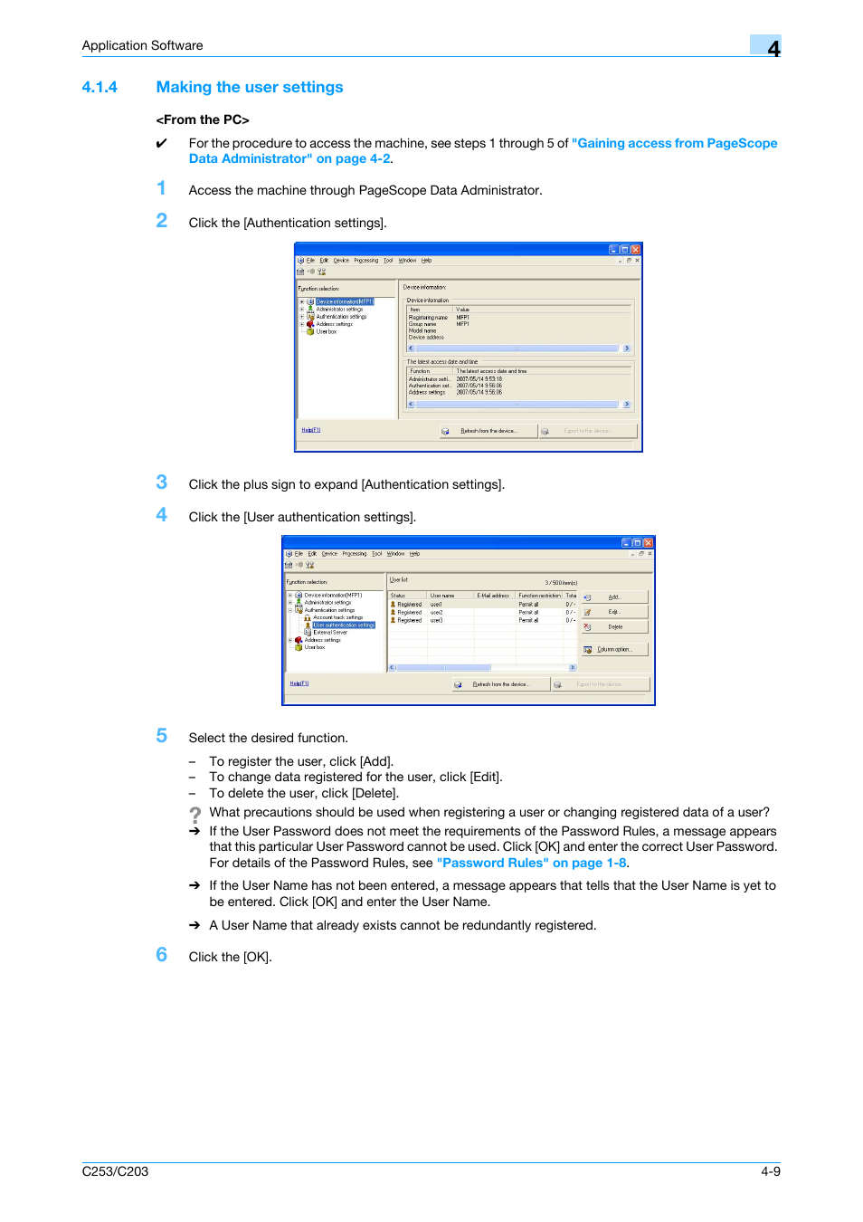 4 making the user settings, From the pc, Making the user settings -9 <from the pc> -9 | Konica Minolta BIZHUB C253 User Manual | Page 162 / 186