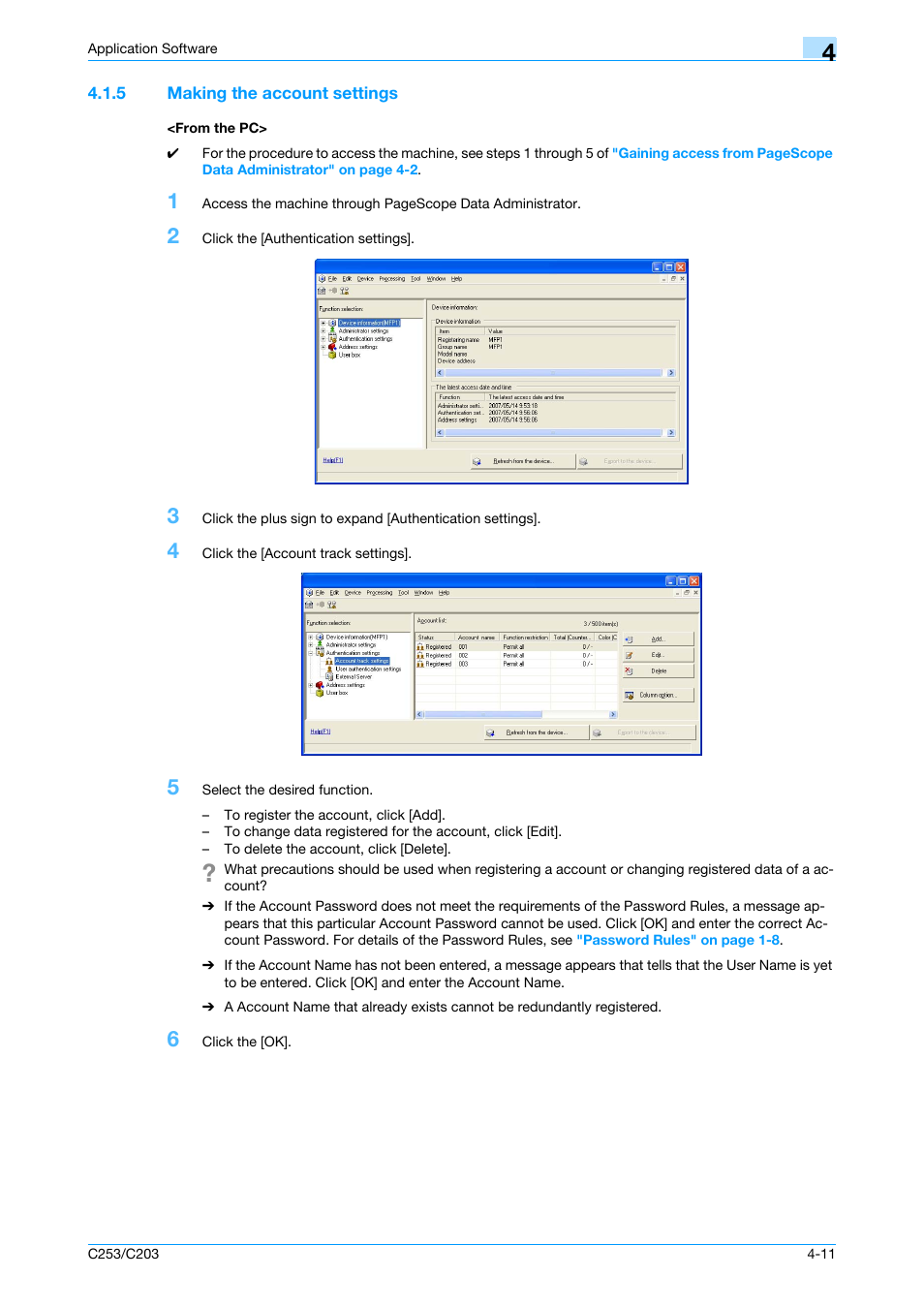 5 making the account settings, From the pc, Making the account settings -11 <from the pc> -11 | Konica Minolta BIZHUB C253 User Manual | Page 164 / 186