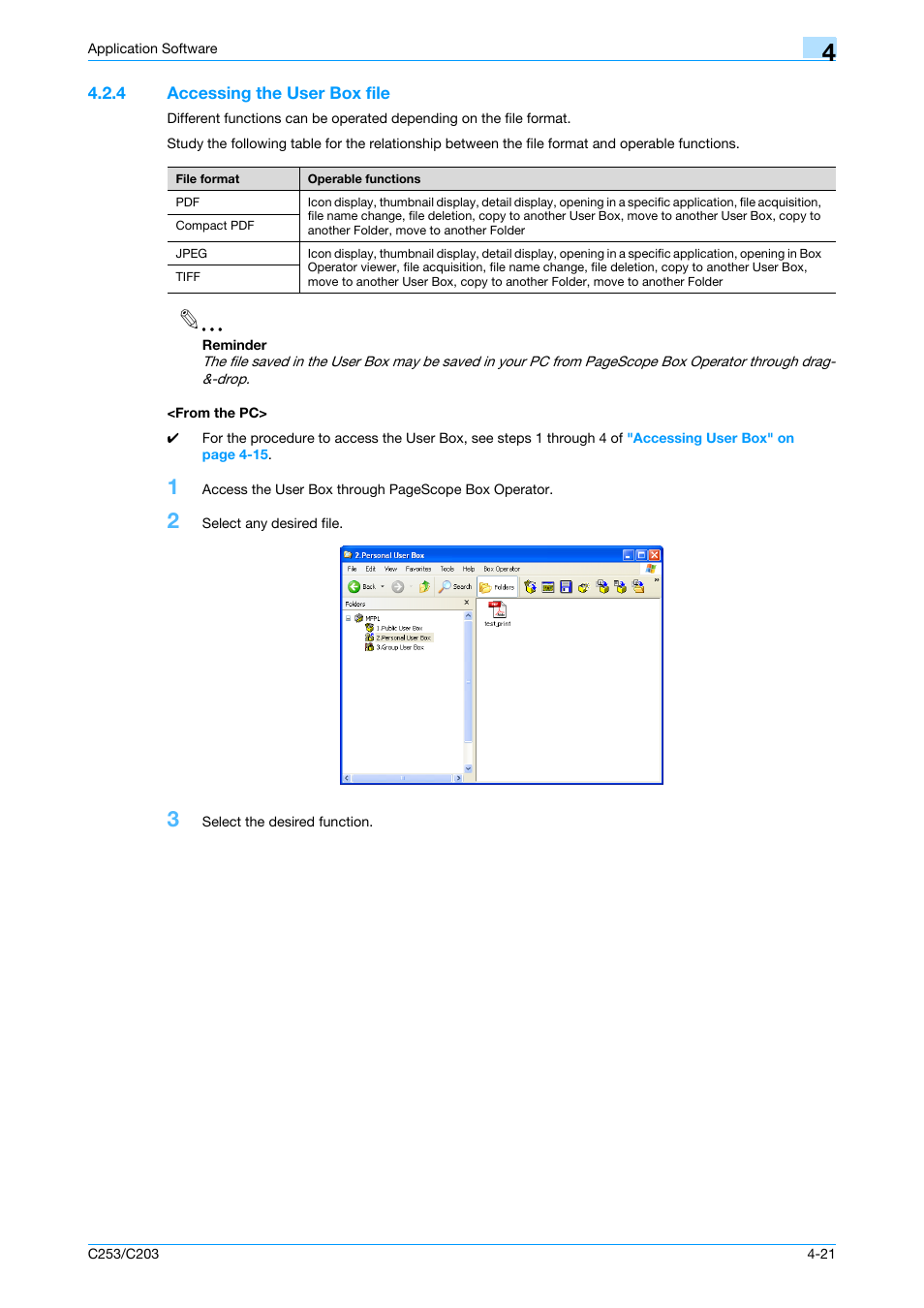 4 accessing the user box file, From the pc, Accessing the user box file -21 <from the pc> -21 | Konica Minolta BIZHUB C253 User Manual | Page 174 / 186
