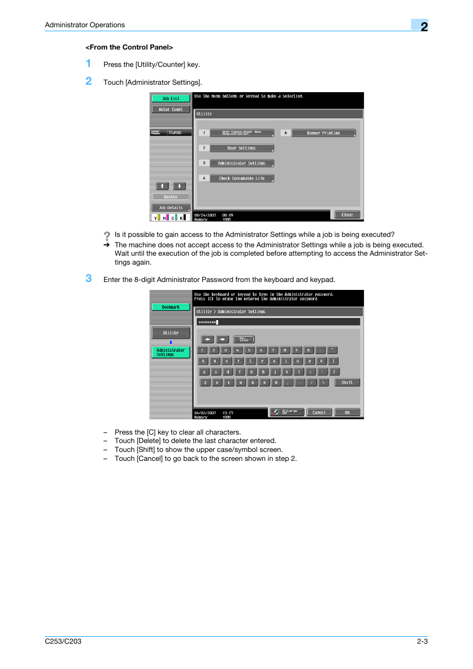 From the control panel, From the control panel> -3 | Konica Minolta BIZHUB C253 User Manual | Page 18 / 186