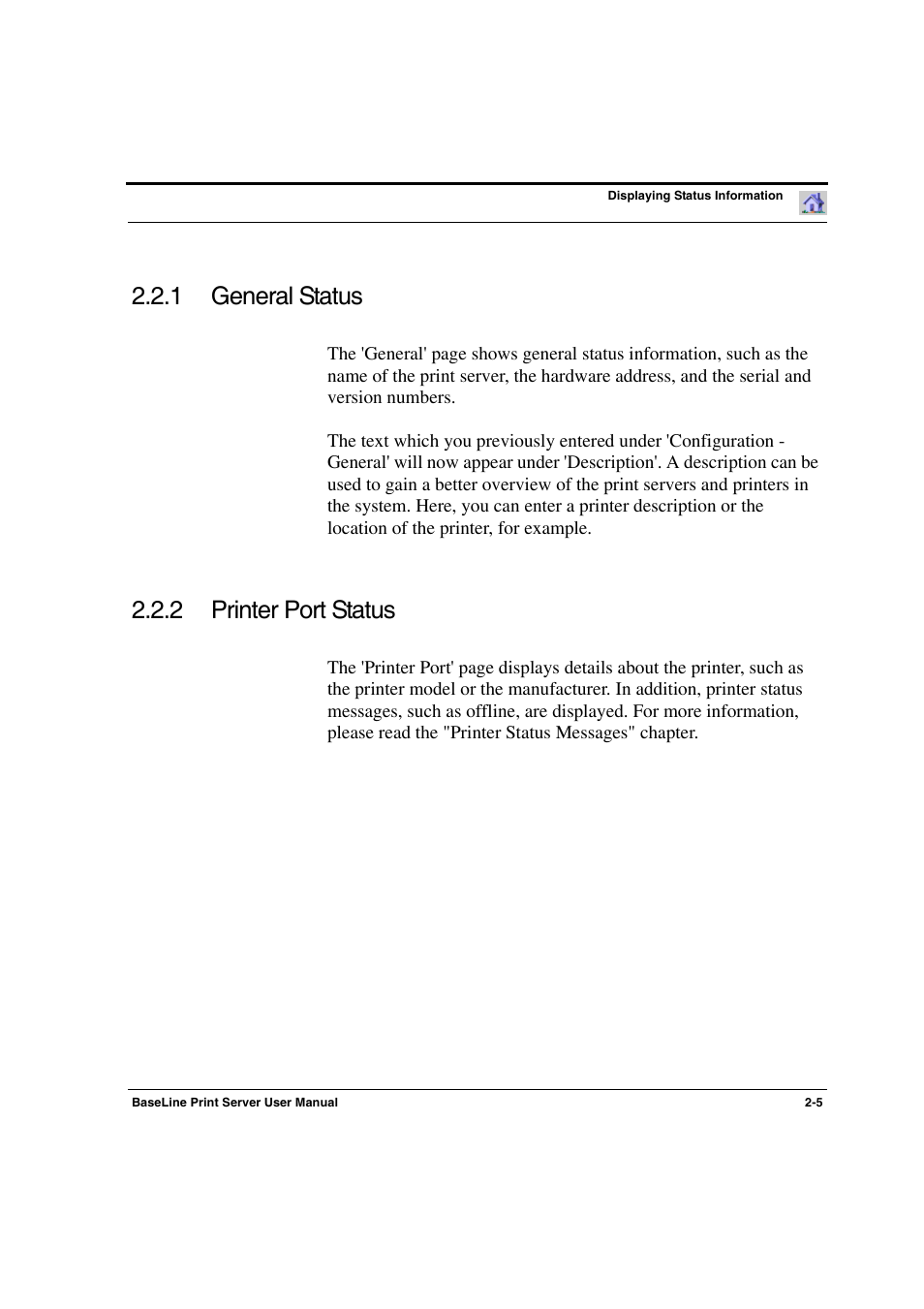 1 general status -5 2.2.2 printer port status -5, 1 general status, 2 printer port status | Konica Minolta PagePro 1300 Series User Manual | Page 15 / 50